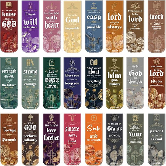 48 Pcs Bible Verses Magnetic Bookmarks, 24 Styles Christian Magnet Book Markers Motivational Encouraging Magnetic Page Clip Gifts for Women Men School Office Supplies