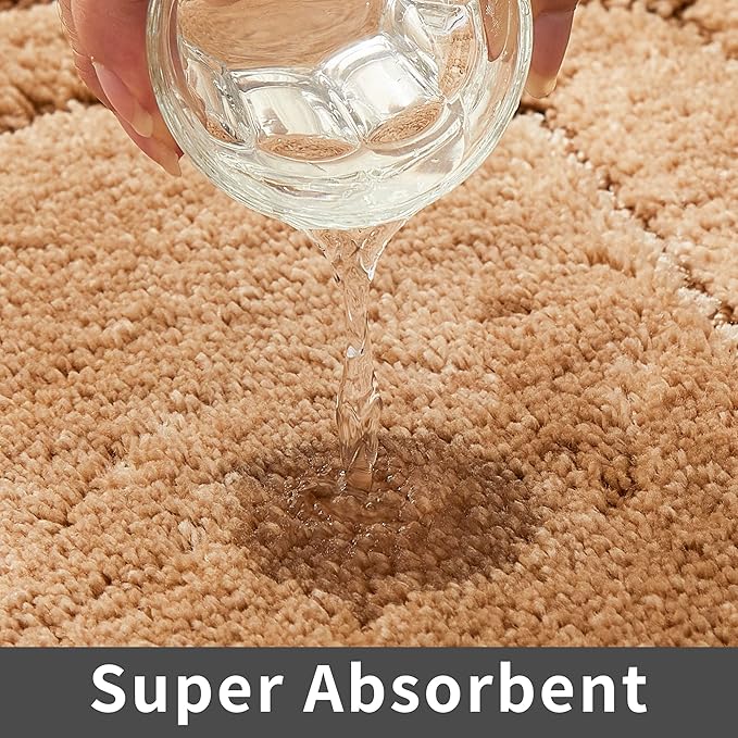 COSY HOMEER Extra Thick Bath Linen Sets Rugs for Bathroom - Anti-Slip Bath Mats Soft Plush 100% Strong Polyester Living Room Bedroom Water Absorbent(Beige,20x32+24x48 -Inches)