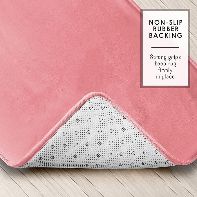 Clara Clark Bathroom Rugs, Velvet Memory Foam Bath Mat, Non-Slip, Machine Washable Bath Rugs - Dries Quickly, Ultra Soft Plush Bath Mats for Bathroom, 20 x 32, Coral Pink