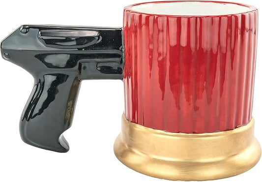 Shotgun Shell Mug w/ Pistol Grip - Fairly Odd Novelties - Funny Gun Coffee Tea Cup Shooting Gag Gift,14 fluid ounce