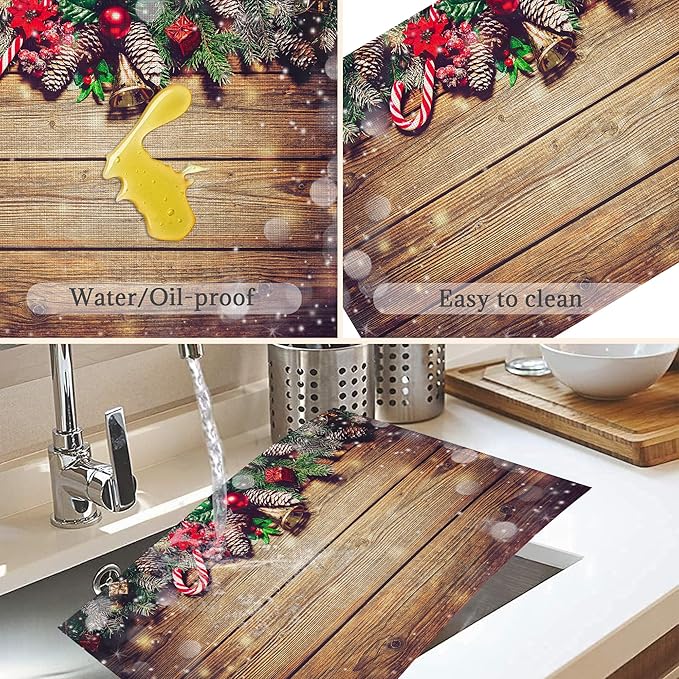 Christmas Placemats Set of 6,Washable Heat Resistant 12×18 Inch Linen Table Mats Wooden Place Mats for Party Outdoor Dining Décor