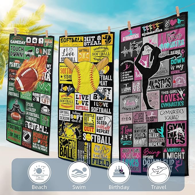 Volleyball Towel for Girls 30" x 60" Microfiber Volleyball Beach Towel for Women Bath Pool Shower Camping Travel Towel