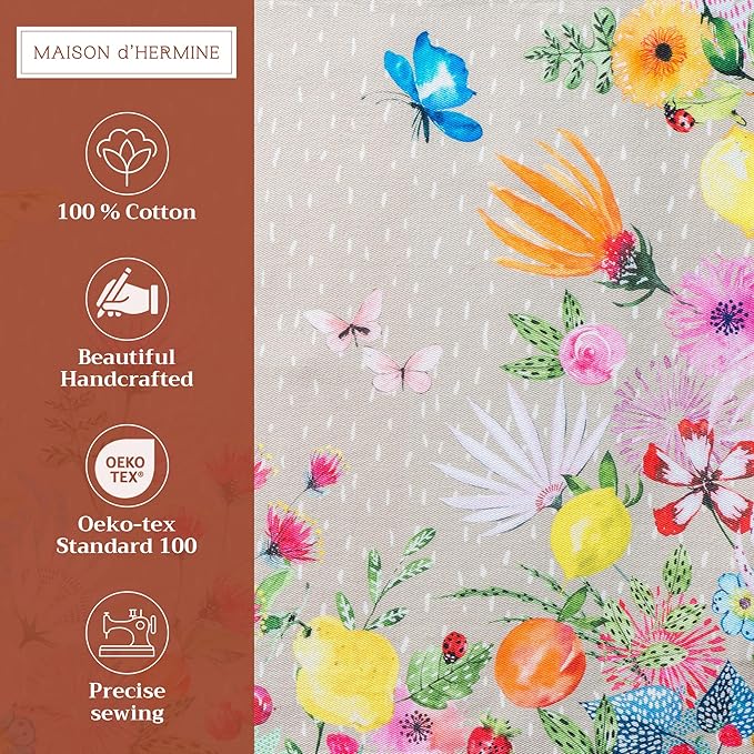 Maison d' Hermine Placemats Set of 4 100% Cotton Washable Cloth Place Mats, Reusable Table Mats for Kitchen Dining Decoration, Party, Wedding, Restaurant Spring/Summer (Jardin D'Ete - Fog, 13" x 19")