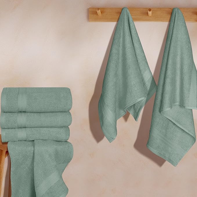 GLAMBURG Ultra Soft 6-Piece Hand Towel Set 16x28-100% Ringspun Cotton - Durable & Highly Absorbent Hand Towels - Ideal for use in Bathroom, Kitchen, Gym, Spa & General Cleaning - Jade