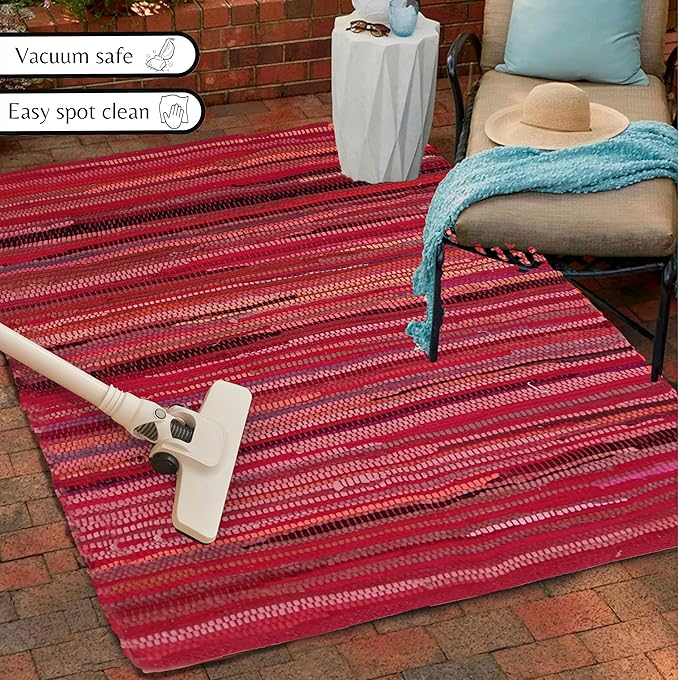 Rug Area Rugs Cotton Red 3x5 Ft (36"x60") Multicolour Chindi for Livingroom Bedroom Washable RagRug Reversible Farmhouse Kitchen RunnerRug Carpet Area Runner Mat for Hallway, Entryway
