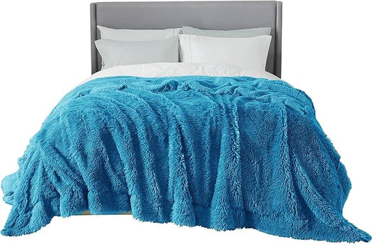 Bedsure Fluffy Bright Blue King Size Blanket for Bed, Thick Soft Sherpa Faux Fur Fleece Bedding Fuzzy Plush Winter Warm Heavy Oversize Big Large King Blanket, Cozy Blue Gifts for Men Women, 108x90