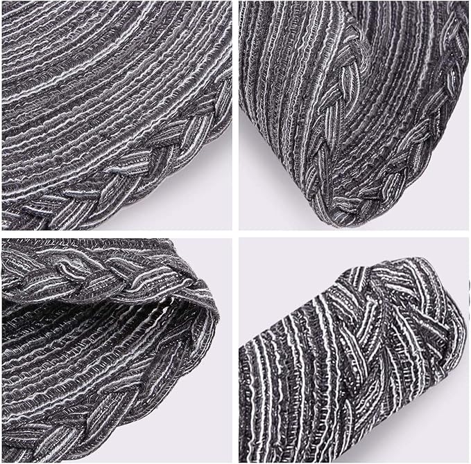 Round Cotton Placemats - Indoor and Outdoor Table Mats for Dining Tables, 15 inch (Gray and Black, Set of 4)