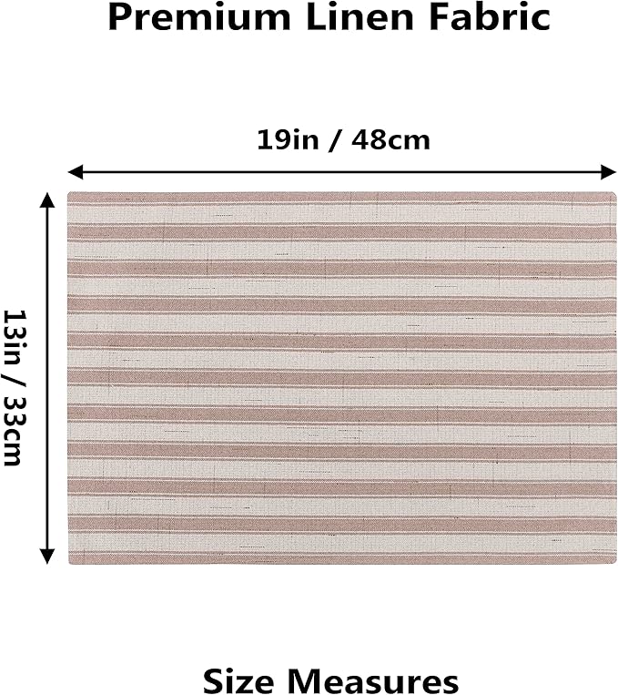 Home Brilliant Farmhouse Placemats Set of 6 Heat Resistant Dining Table Placemats for Kitchen Table Dinner Decor, 13 x 19 inches, Stripes, Oatmeal Beige