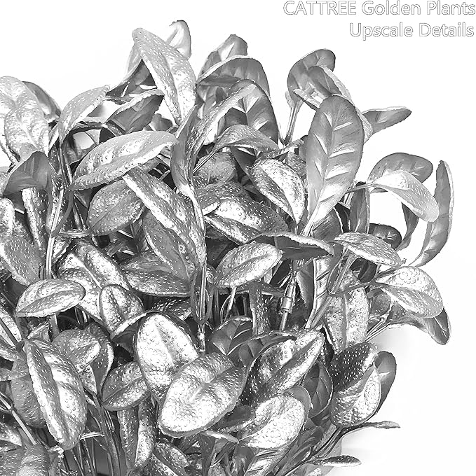 CATTREE Fake Silver Plants for Christmas Decor, Artificial Plant Plastic Grass Faux Leaves Shrubs Simulation for Indoor Outdoor Home Party Hall Office Table Décor Planter Filler - 3 Pack