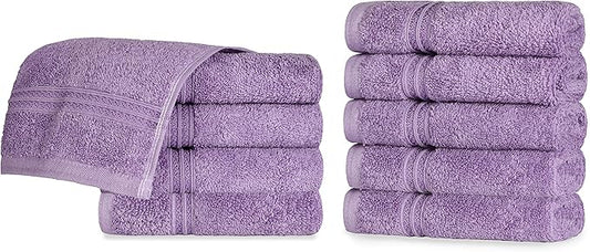 Superior Egyptian Cotton 10-Piece Face Towel Set , Small Towels For Facial, Spa, Quick Dry, Absorbent Towels, Bathroom Accessories, Guest Bath, Home Essentials, Washcloth, Airbnb, Royal Purple