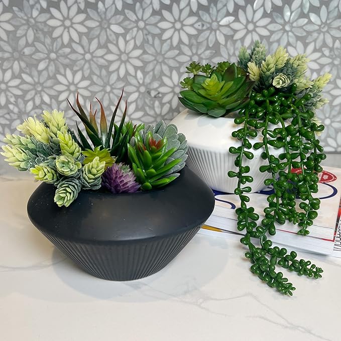 Admired By Nature 7.5" Ceramic Flower Planter, Ceramic Pot Planter, Plant Pots Indoor Ceramic, Ceramic Pot, Planter for Indoor Succulent Home Décor, Black