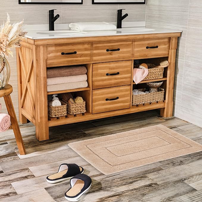 GRANNY SAYS Bathroom Rug Mat, Bath Mats for Bathroom Non-Slip, 24" x 36", Super Soft and Water Absorbent, Microfiber Bath Rugs, Machine Wash Dry, Large Rugs for Bath Floor, Khaki