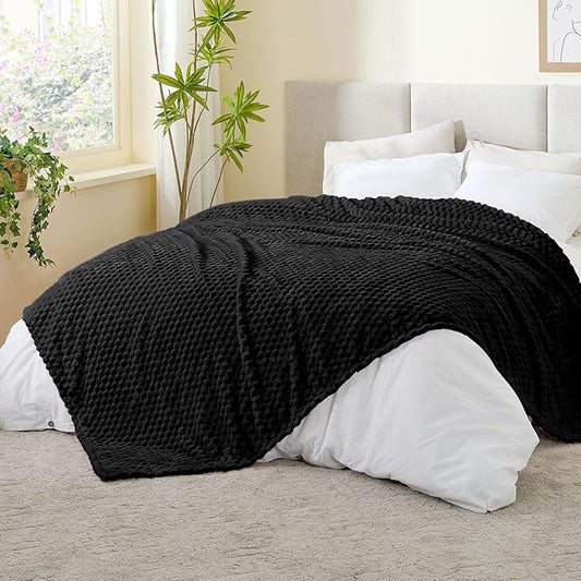 BEDELITE Fleece Blanket, Large Queen Size for Bed, 3D Jacquard Decorative Black Fuzzy Blanket, Soft and Cozy Warm Plush Fluffy Throw All Seasons Suitable, 90x90Inches