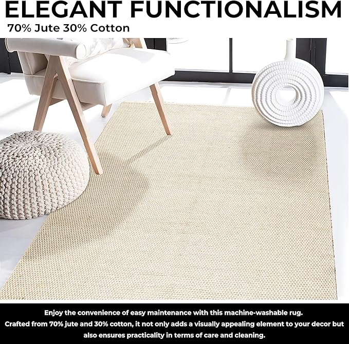Bedding Craft Jute Cotton Matty Area Rug for Living Room 36x60 Inch - Natural - Machine Washable 3x5 Feet Rugs - 70% Jute and 30% Cotton