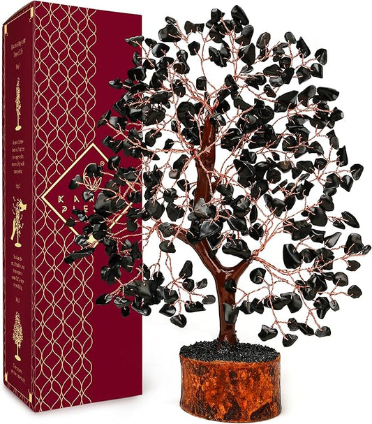 Black Obsidian Healing Crystal Tree Spiritual Gifts for Women, Handmade Home & Office Decor, Chakra Tree of Life Bring Positive Energy, Good Luck, Money, Yoga, Reiki Healing, for Dad
