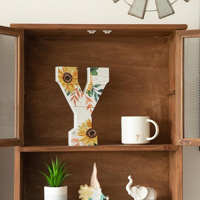 COLLECTIVE HOME - 10" Wood Lettes for Wall Decor, Sunflower Tabletop Alphabet Decoration, DIY Farmhouse Decor, Rustic Freestanding Monogram Block (Y)