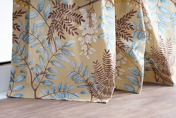 Maison d' Hermine Curtains for Living Room 100% Cotton 96 inch Length Two Panels Light Filtering Curtains for Bedroom Windows with Rod and Loop Pockets Drapes (Feuillage Light Ecru, 50" W x 96" L)