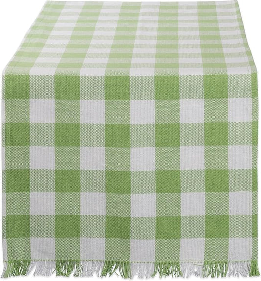 DII Heavyweight Fringed Check Tabletop Collection, Table Runner, 14x108, Bright Green