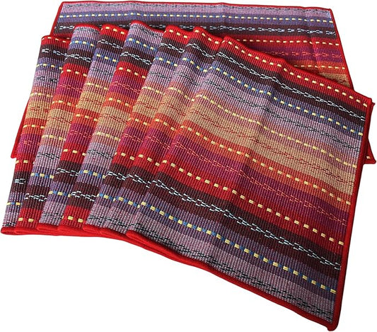 WAZAIGUR Hand Woven with 100% Cotton Placemats Colorful Placemats Braided Ribbed Durable Heat-Insulation Table Mats Set of 8,Rainbow