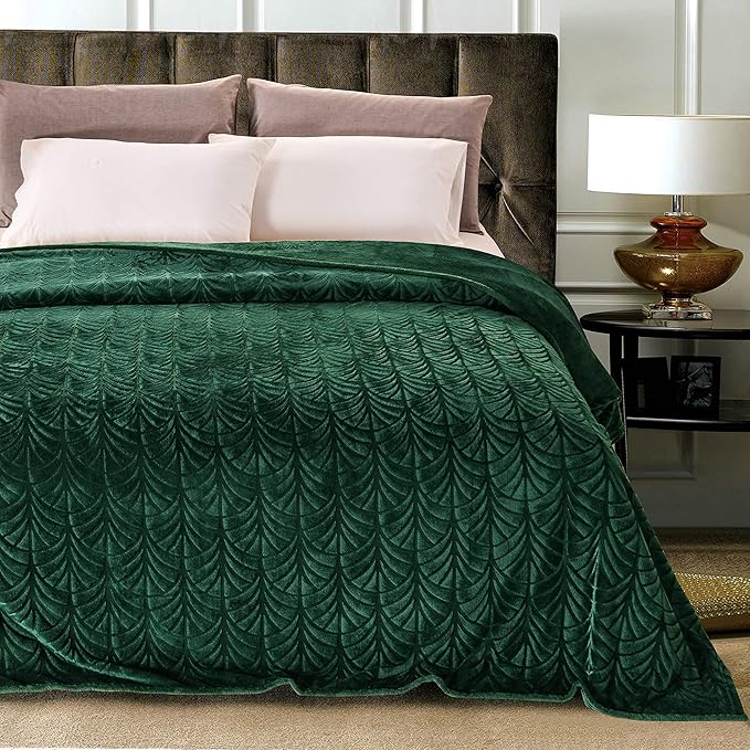 Whale Flotilla Flannel Fleece Queen Size Blanket for Bed, Soft Fluffy Velvet Bedspread Coverlet with Decorative Vintage Pattern for All Season, Warm and Lightweight, 90x90 Inch, Deep Green