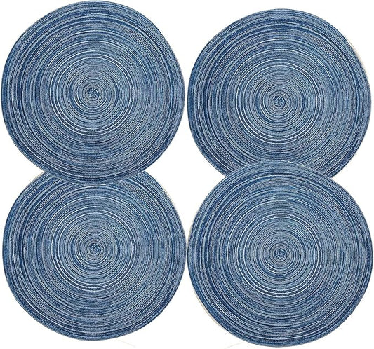 Round Placemats Set of 4 Round Braided Place mats 15 Inches Table Mats for Dining Tables Washable Heat Resistant Place mats for Party, Tabletop Accessories (Blue,4)