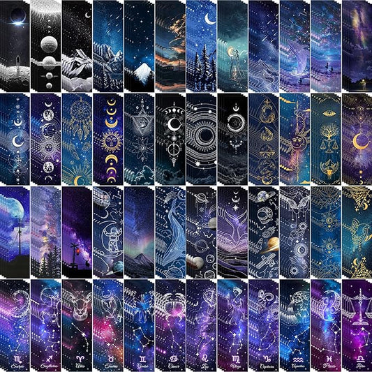 200PCS Cool Space Starry Night Bookmark for Kids Classroom 50 Designs Double-Sided Bulk Bookmarks Space Theme Book Mark for Book Lovers Students Children Rewards Gifts