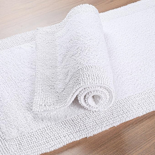 Bedding Craft Cotton Bathroom Mat Set, Reversible Water Absorbent Bath Mat Rug, Machine Washable, 2 Pieces (17x24 + 21x34)