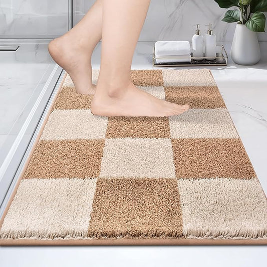 PURRUGS Bathroom Rug Non-Slip Machine Washable 20" x 30", Super Absorbent and Quick-Dry Bath Mat, Extra Soft and Plush Bath Rug for Shower, Bathtub and Sink, Beige & Grayish Brown