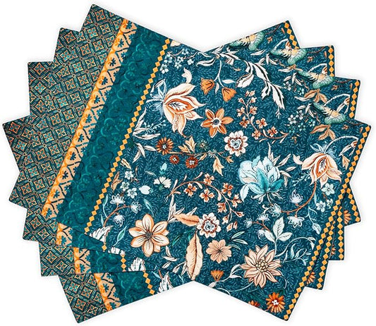 Maison d' Hermine Placemats Set of 4 100% Cotton Washable Cloth Place Mats, Reusable Table Mats for Kitchen Dining Decoration, Party, Wedding, Restaurant (Luxury Loft-Dark Teal, 13" x 19")