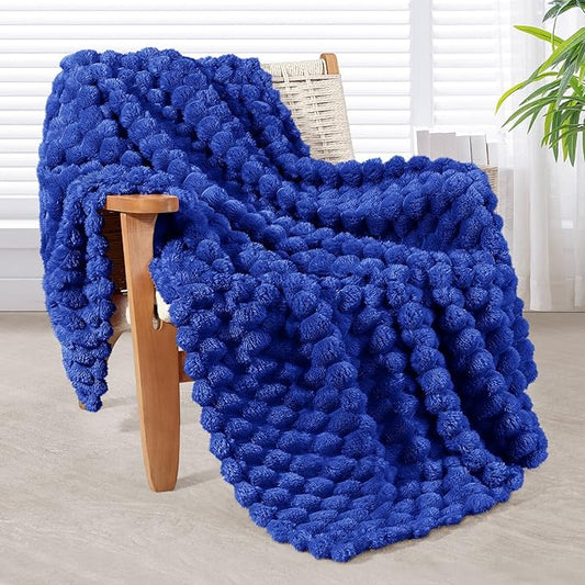 Whale Flotilla Throw Blanket for Couch with Jacquard Pattern, Fuzzy Soft Cozy Exquisite Blankets for All Season, Warm and Fluffy, 50x60 Inch, Blue