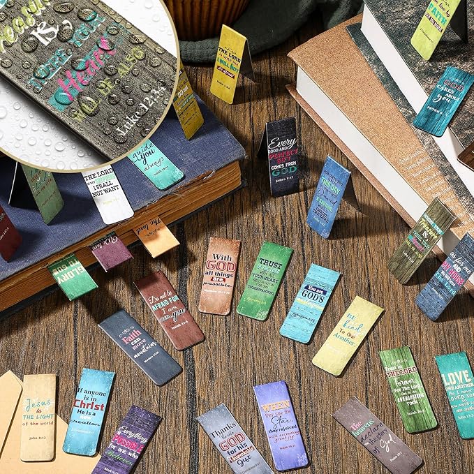 Chinco 30 Pcs Christian Bookmarks Magnetic Bible Verse Bookmarks Religious Scripture Inspirational Church Supplies Motivational Prayer Page Clip for Women Kid Student Teacher School Gift (Vintage)