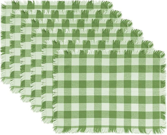 DII Heavyweight Fringed Check Tabletop Collection, Placemat Set, 13x19, Bright Green, 6 Piece