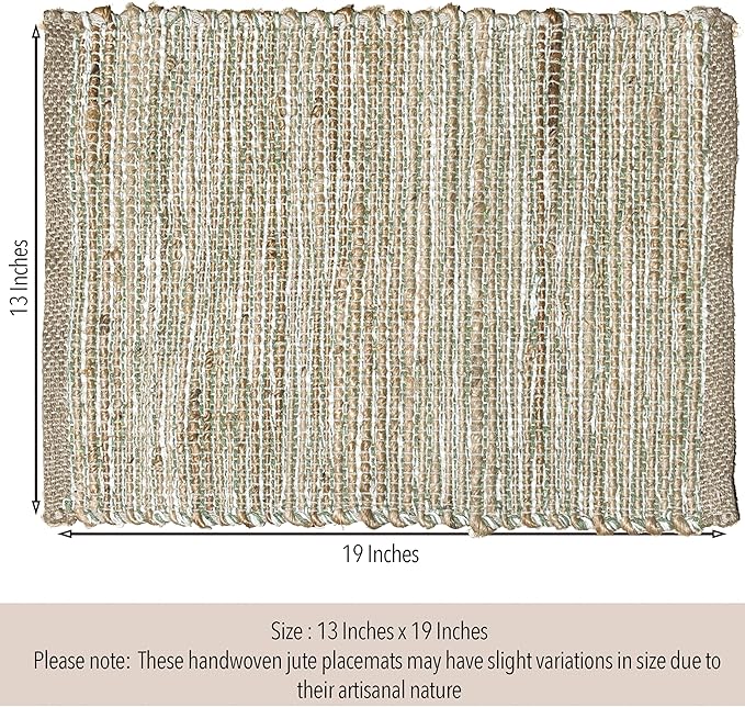 Chardin home | Natural Jute Placemats Set of 4 | 13x19 Inch. Rustic Farmhouse Place mats | Table mats Colors - Natural Jute and Sage Green
