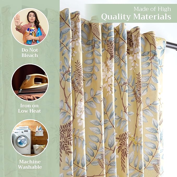 Maison d' Hermine Curtains for Living Room 100% Cotton 96 inch Length Two Panels Light Filtering Curtains for Bedroom Windows with Rod and Loop Pockets Drapes (Feuillage Light Ecru, 50" W x 96" L)