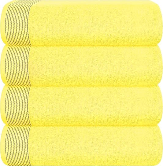 Belizzi Home Ultra Soft 4 Pack Oversized Bath Towel Set 27x54 inches, 100% Cotton Bath Towels, Highly Absorbant Compact Quickdry & Lightweight Towel, Ideal for Gym Travel Camp Pool - Lime Yellow