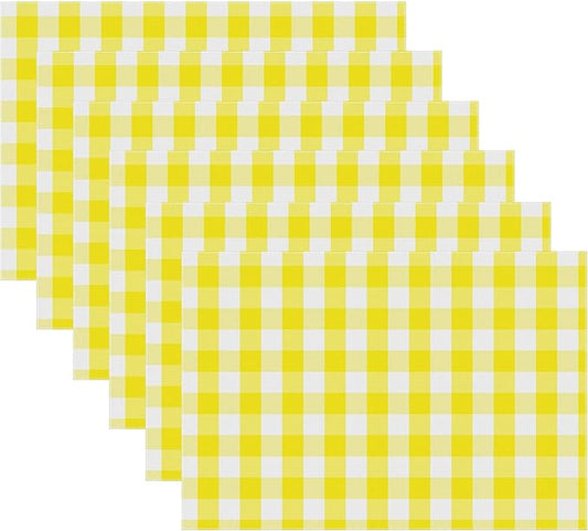 Urban VillaPlacemats for Dining Table 100% Cotton Placemats 14''x20'' Over Sized Tablemats Set of 6 Placemats Yellow/White Buffalo Check Tablemats for Family Dinners Wedding PartiesPlacemats