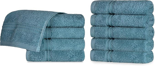 Superior Egyptian Cotton 10-Piece Face Towel Set , Small Towels For Facial, Spa, Quick Dry, Absorbent Towels, Bathroom Accessories, Guest Bath, Home Essentials, Washcloth, Airbnb, Sapphire