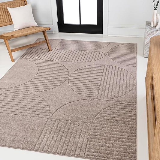 JONATHAN Y SCN104D-8 Nordby High-Low Geometric Arch Scandi Striped Taupe/Beige 8 ft. x 10 ft. Indoor/Outdoor Area Rug for Patio, Backyard, Living Room, Bedroom, Office, Hose-Washable