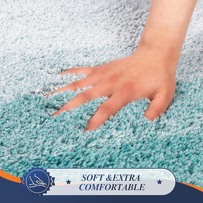 Walensee Bath Rug Non Slip Mat (20 x 32, Ombre Turquoise) Water Absorbent Soft Microfiber Shaggy Bathroom Rug Machine Washable Thick Plush Shower Mat