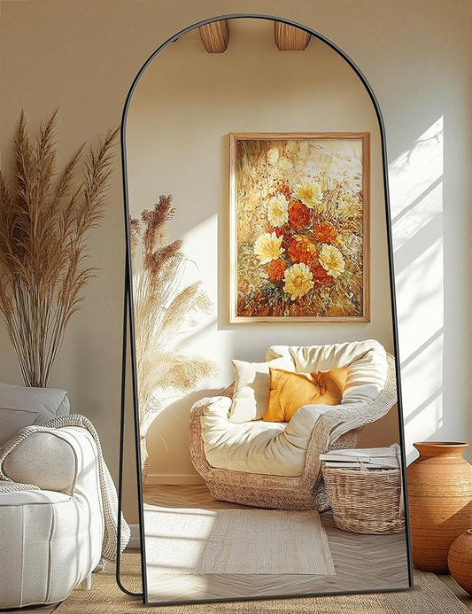 Arched Full Length Mirror, Black Standing Mirror, 75"x35" Full Body Mirror with Standing, Free Standing, Leaning Against Wall or Wall-Mounted, Large Floor Mirror for Bedroom Living Room Dressing Room