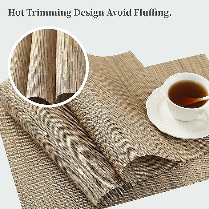 Leetaltree Light Brown Placemats Set of 4 - Heat Resistant Non-Slip Place mats for Dining Table, Washable Durable PVC Vinyl Woven Table Mats（Light Brown, 4）