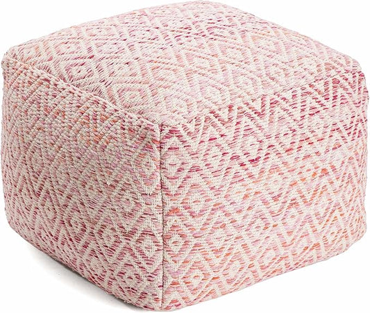 Anji Mountain 100% Handmade & Handcrafted Comfortable Home Décor Pouf Ottoman Footrest for Living Room, Bedroom, Nursery, Kidsroom, Patio Furniture - (22" x 22" x 16"- Pink,Beige)