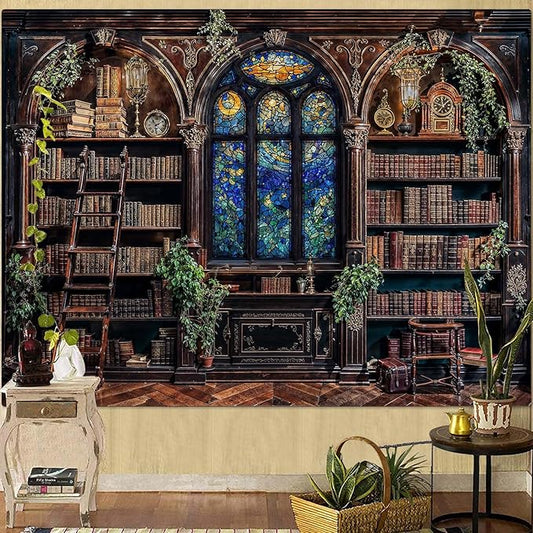 Lunerfex Vintage Bookshelf Library Tapestry Wall Decor Tapestry for Bedroom Art Tapestries Wall Hanging for Bedroom Living Room Bookshelf01 60"x80"