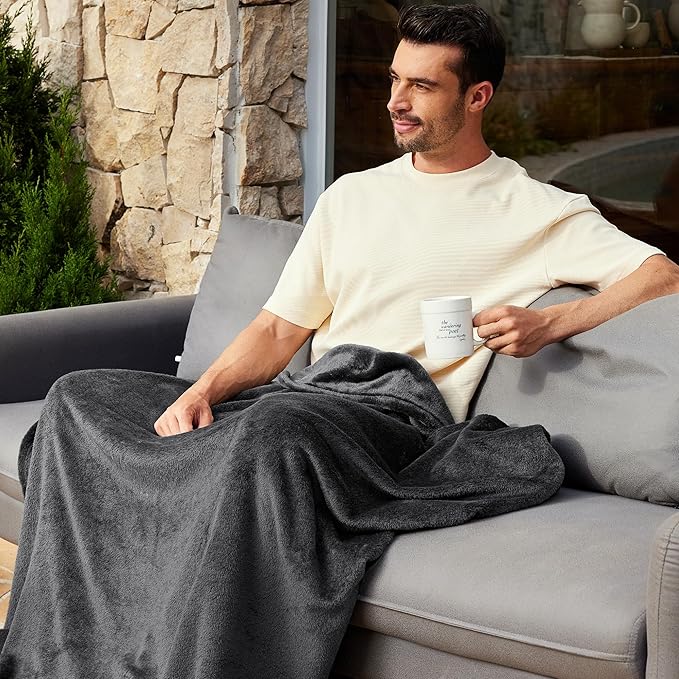 Exclusivo Mezcla Fleece Blanket Twin Size for Bed, Super Soft and Warm, All Season Use, Cozy, Plush, Lightweight, 60x80 Inches Dark Grey