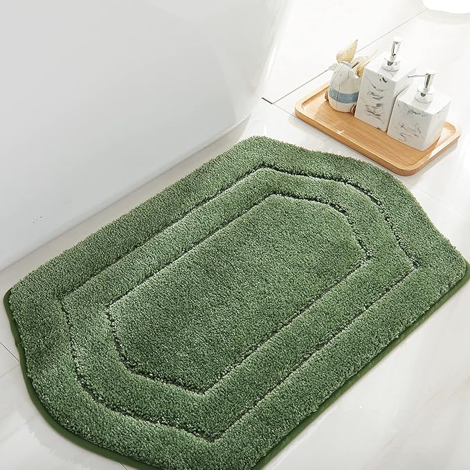 COSY HOMEER Extra Thick Bath Rugs for Bathroom - Anti-Slip Bath Linen Sets Mats Soft Plush Yarn Shaggy 100% Strong Polyester Living Room Bedroom Floor Water Absorbent(Green,17x27 - Inches)