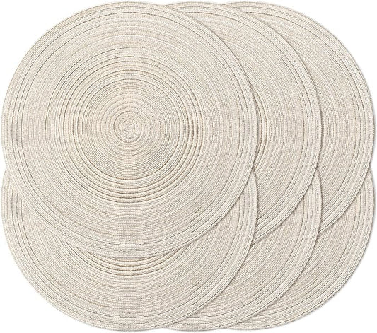 Noctiflorous 15 Inch Round Placemats Set of 6 Durable Braided Woven Heat Resistant Table Mats for Indoor Outdoor Non Slip Dining Table Place Mats(Beige, 6)