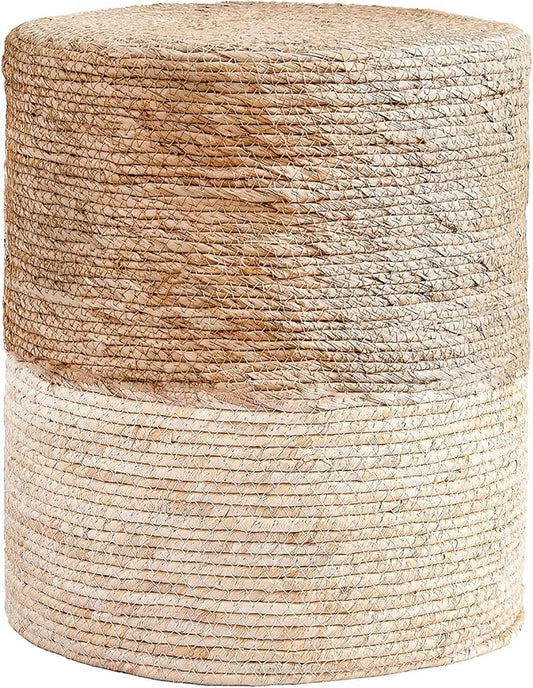 Cplxroc Pouf Ottoman, 100% Handwoven Seagrass Braided Pouffe, Boho Decor Floor Chair for Couch or Desk, Outdoor Ottomans for Garden, Round Footrest with Wood Frame, Home Decorative Seat for Balcony
