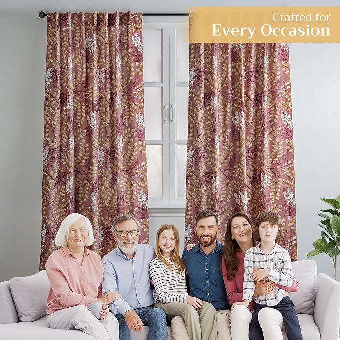 Maison d' Hermine Curtains for Living Room 100% Cotton 108 inch Length One Panel Light Filtering Curtains for Bedroom Windows with Rod and Loop Pockets Drapes (Feuillage Cameo Brown, 50" W x 108" L)