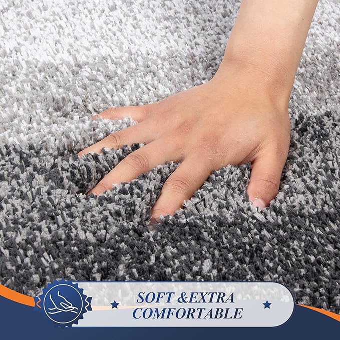 Walensee Contour Rug (20 x 24, Ombre Grey) - Non Slip, Water Absorbent, Soft Microfiber Shaggy Bath Mat, Machine Washable, U Shape Toilet Rug
