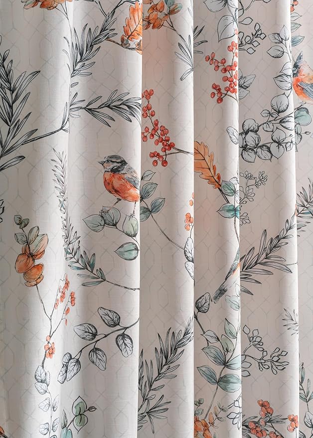 Maison d' Hermine Curtains for Living Room 100% Cotton 124 inch Length One Panel Light Filtering Curtains for Bedroom Windows with Rod and Loop Pockets Drapes (Whitish Shabby Chique, 50" W x 124" L)